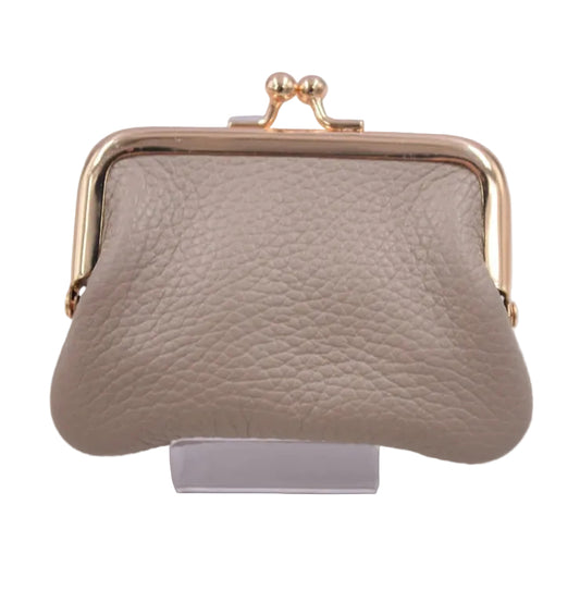 LEATHER GRANNY PURSE - TAUPE