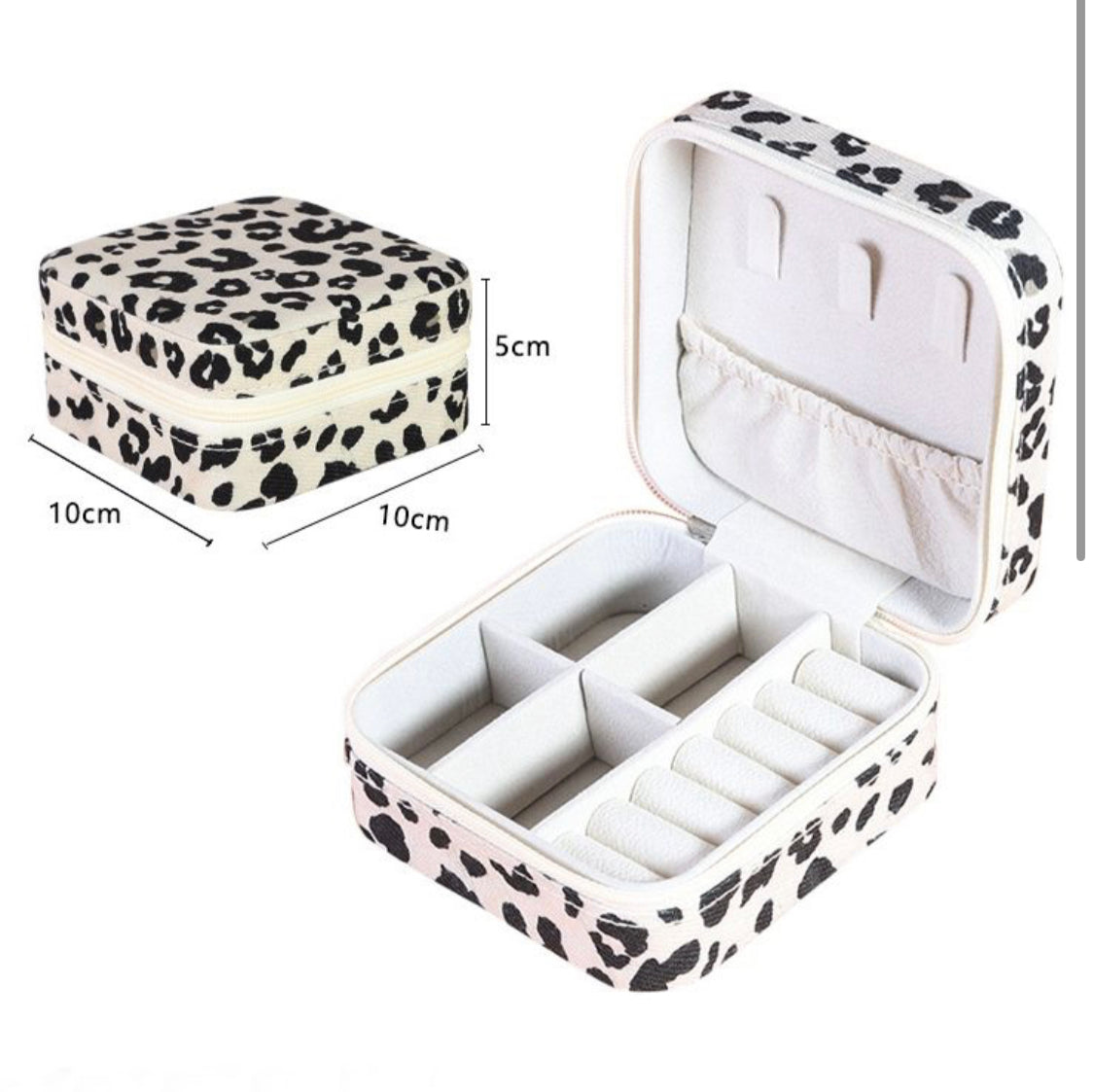 WHITE ANIMAL PRINT MINI/TRAVEL JEWELLERY BOX