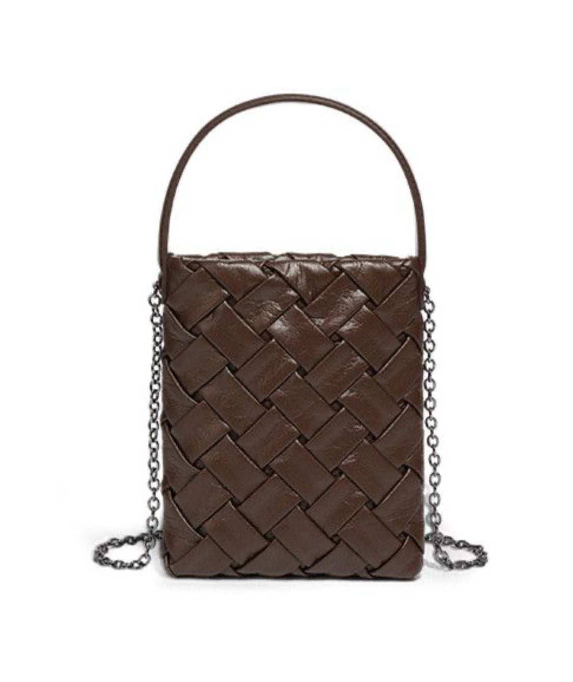 WOVEN CROSSBODY WITH CHAIN STRAP - CHOCOLATE