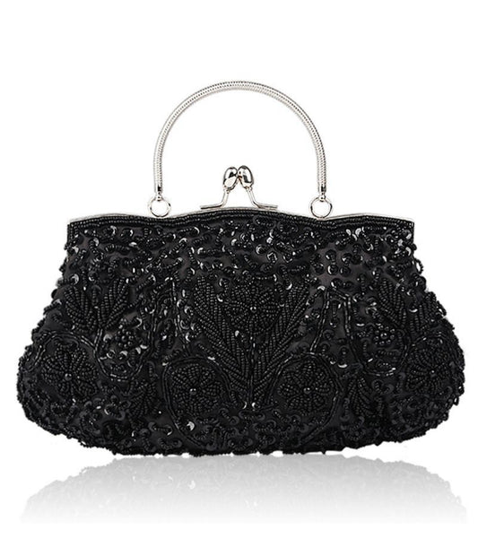 VINTAGE STYLE BEADED OCCASION BAG - BLACK