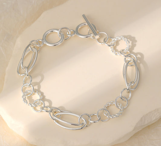 T-BAR OVAL LINK BRACELET- SILVER