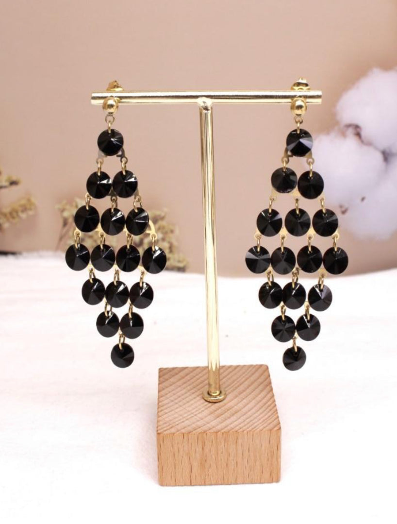 BLACK GLASS BEAD STATEMENT EARRINGS