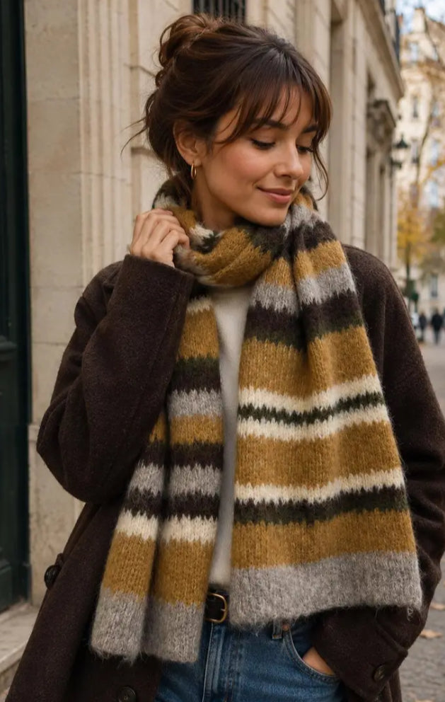 FLUFFY STRIPE KNIT SCARF