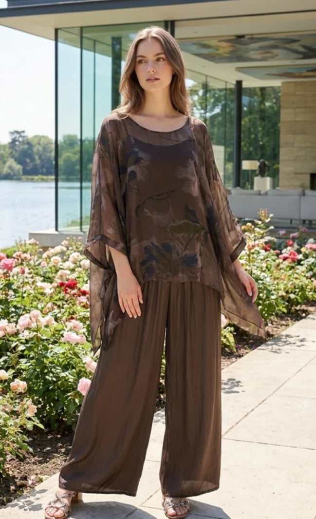 SILK BLEND PALAZZO - 10-16 - CHOCOLATE