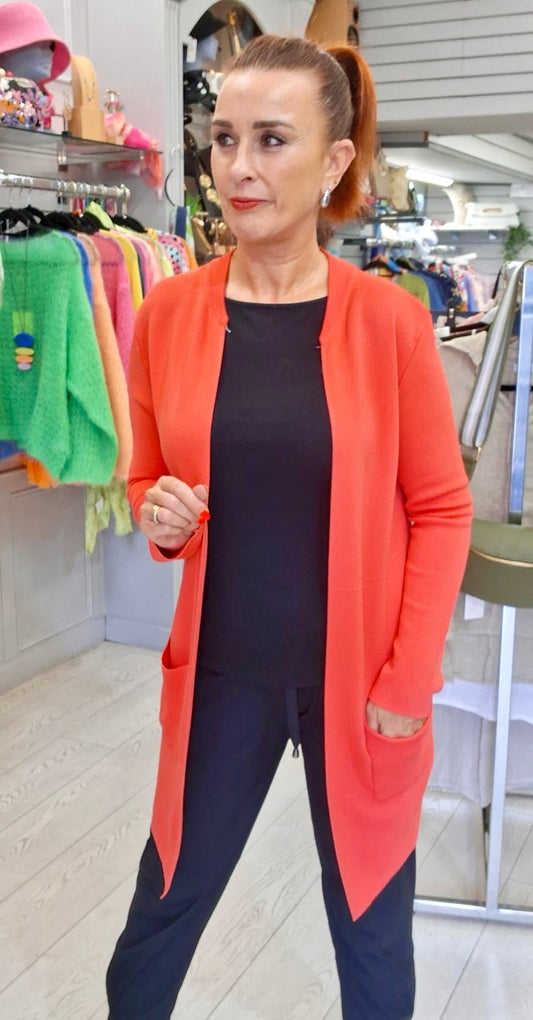 *SALE* LONGLINE KNIT CARDI - 8-14 - CORAL
