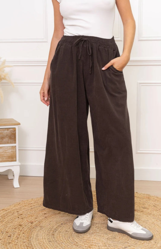 COTTON CORD PALAZZO - 10-16 - CHOCOLATE BROWN