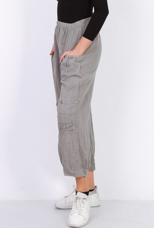 CARGO LINEN PANTS - 10-16 - TAUPE