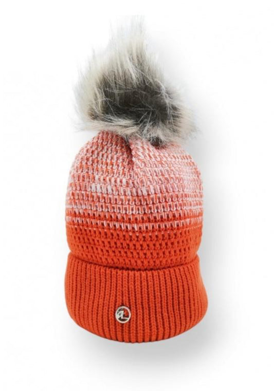 FLEECE LINED KNIT HAT WITH REMOVABLE POM - ORANGE