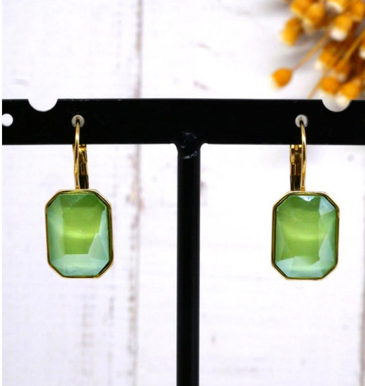 GREEN RECTANGULAR DROP EARRINGS