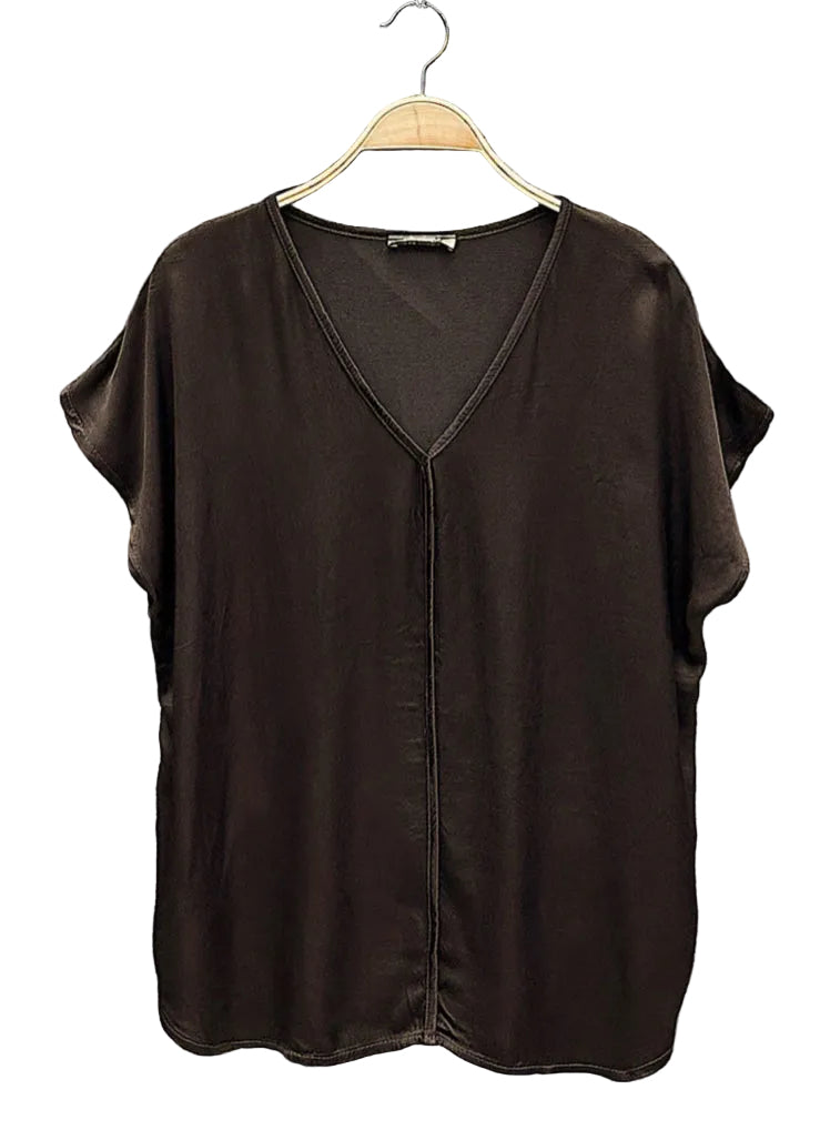 SEAM SATIN V NECK - 10-16 - CHOCOLATE
