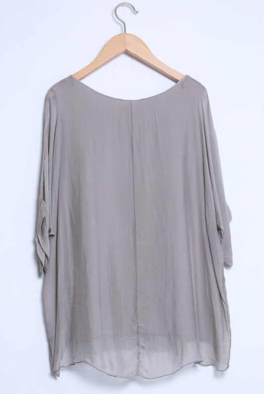 SILK BLEND LAYERED HEM TOP - 8-14 - TAUPE
