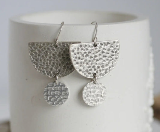 KAIKO - LARGE HAMMERED MOON EARRINGS - SILVER PLATED - MADE IN IRELAND