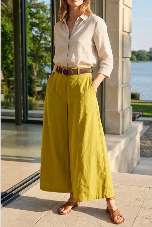COTTON BELTED WIDE LEG PANTS - 8-14 - MUSTARD