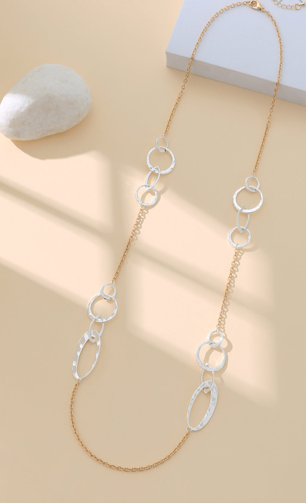 CIRCLES LONG NECKLACE - SILVER & GOLD