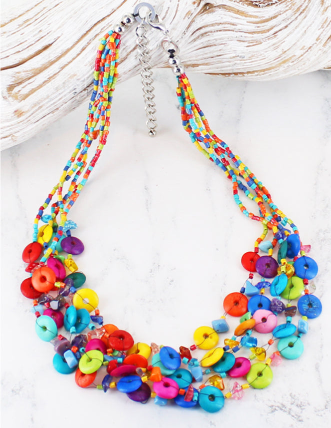 BUTTON MULTI STRAND NECKLACE