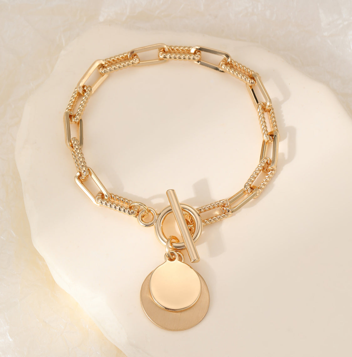 T-BAR DISC BRACELET- GOLD
