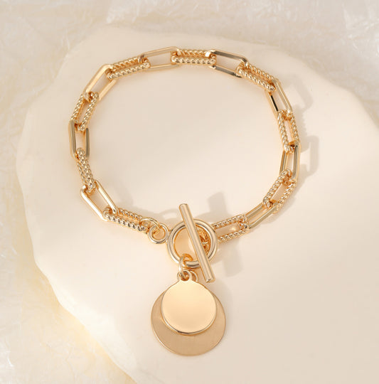T-BAR DISC BRACELET- GOLD