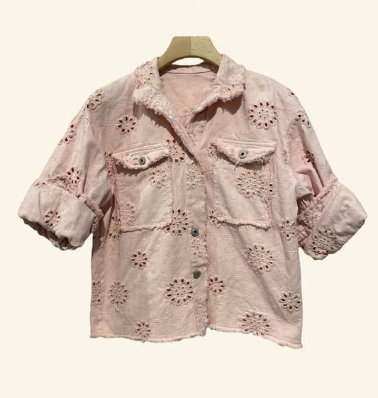 COTTON EMBROIDERED JACKET - 8-14 - PINK