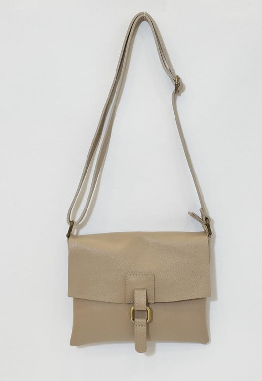 LEATHER SATCHEL STYLE CROSSBODY - TAUPE - MADE IN ITALY