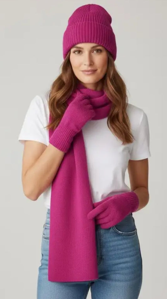 100% CASHMERE HAT SCARF & GLOVES SET IN XMAS GIFT BOX
