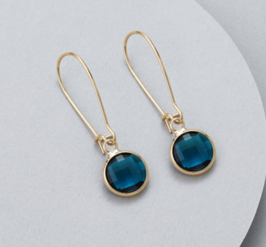 CIRCLE LONG CRYSTAL EARRINGS- TEAL