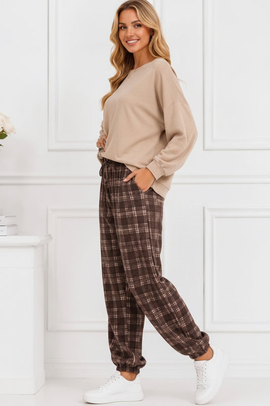 CHECK BALLOON PANTS - 10-16 - CHOCOLATE