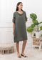 COWL BUTTON DETAIL LINEN DRESS - 10-16 - KHAKI