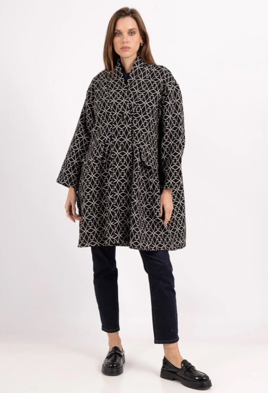 ABSTRACT PRINT SWING COAT - 10-14/16 - MONOCHROME