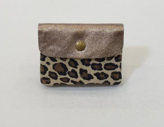 METALLIC ANIMAL PRINT CARD WALLET - LEATHER