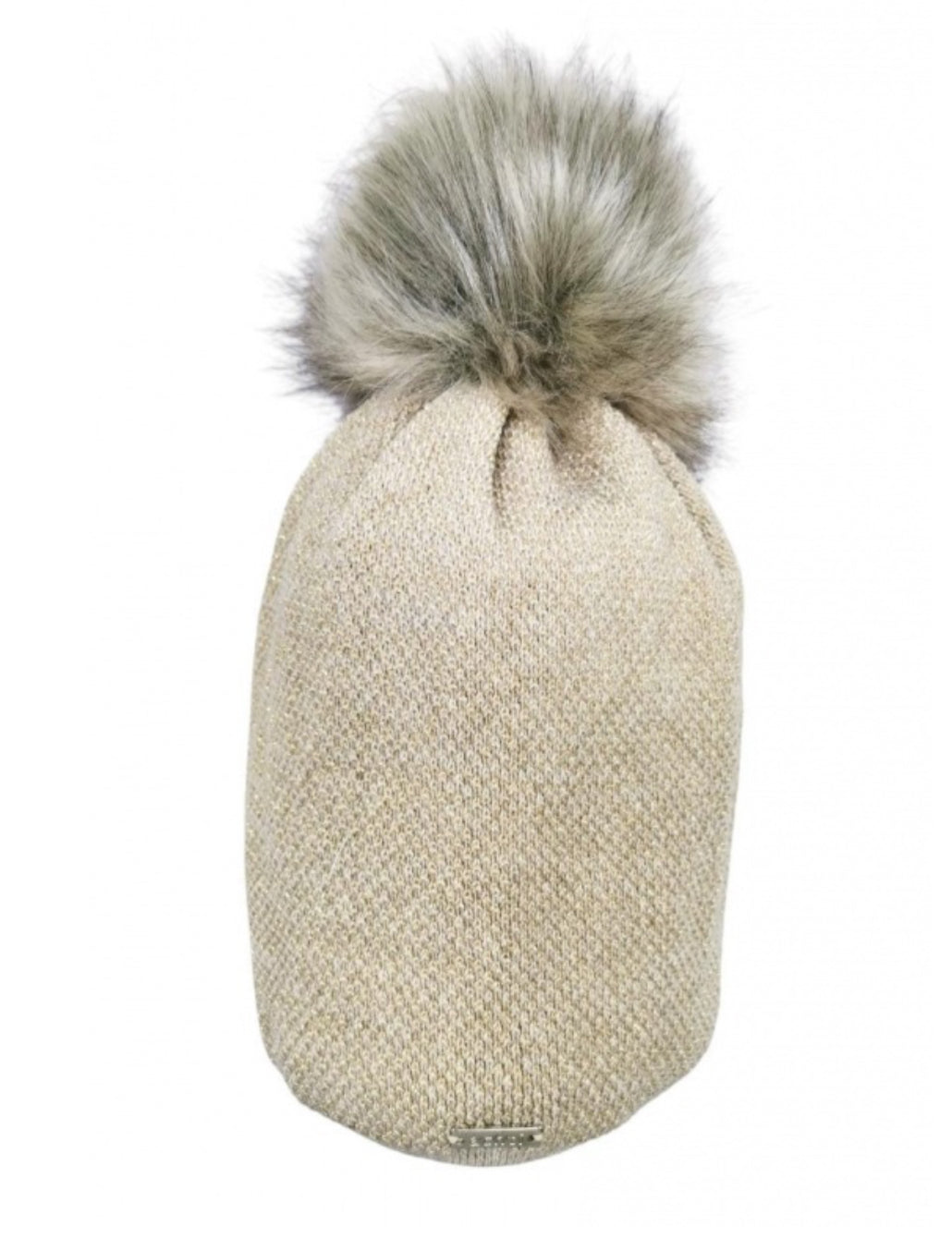 FLEECE LINED POM HAT - BEIGE