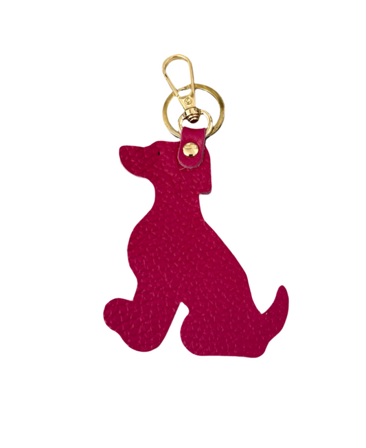 LEATHER DOG KEYRING - FUSCHIA