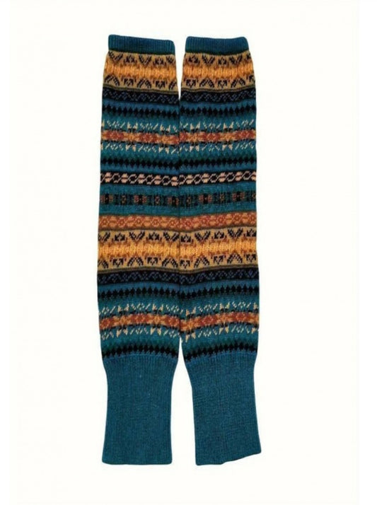 FAIR ISLE KNIT LEG/ARM WARMERS - TEAL