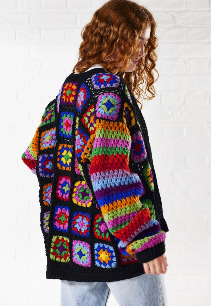 100% WOOL GRANNY SQUARE CARDI - FREE SIZE