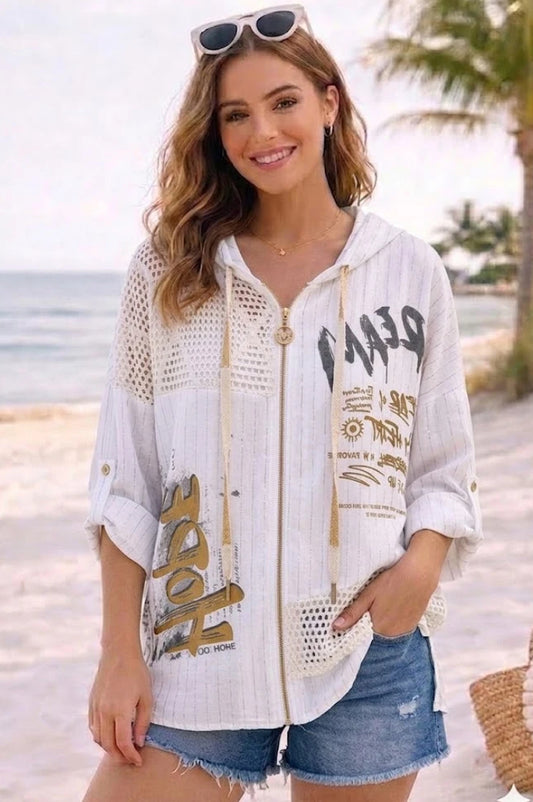 COTTON LINEN BLEND HOOD JACKET - 10-16
