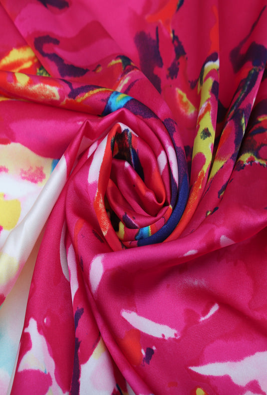 ABSTRACT PRINT SILK FEEL SCARF - FUSCHIA