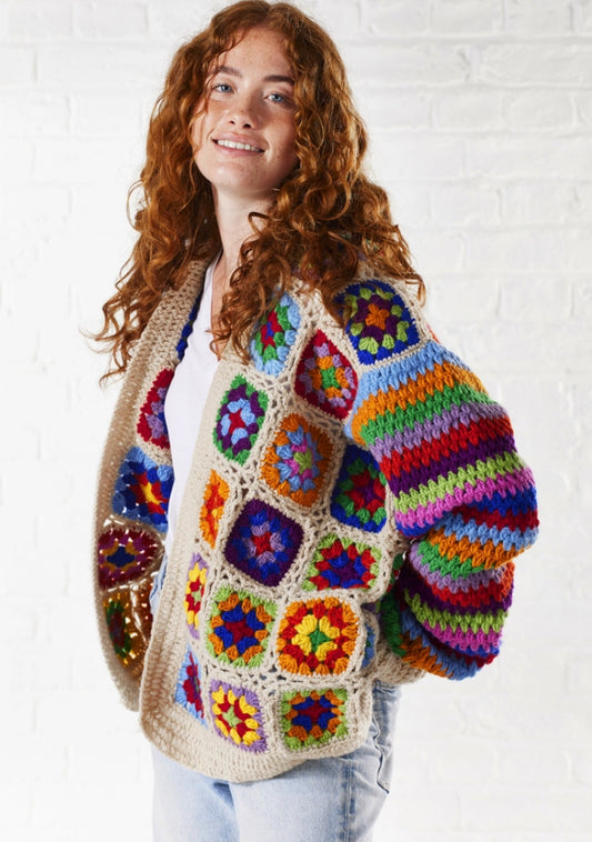 100% WOOL GRANNY SQUARE CARDI - FREE SIZE