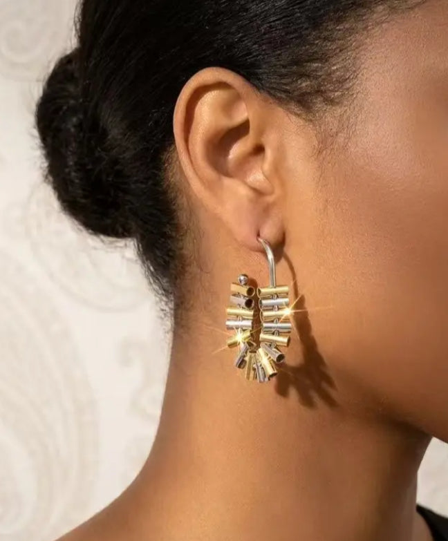MIXED METAL STAINLESS STEEL HOOP EARRINGS