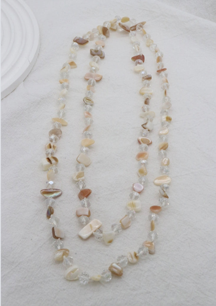 SHELL & CRYSTAL LONG NECKLACE