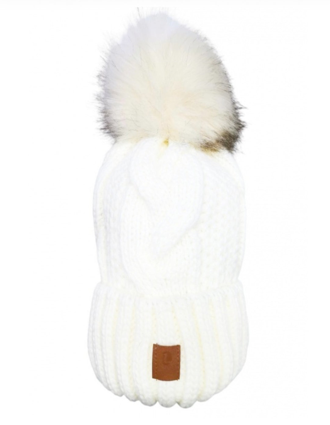 CABLE KNIT FLEECE LINED HAT WOTH REMOVABLE POM - CREAM