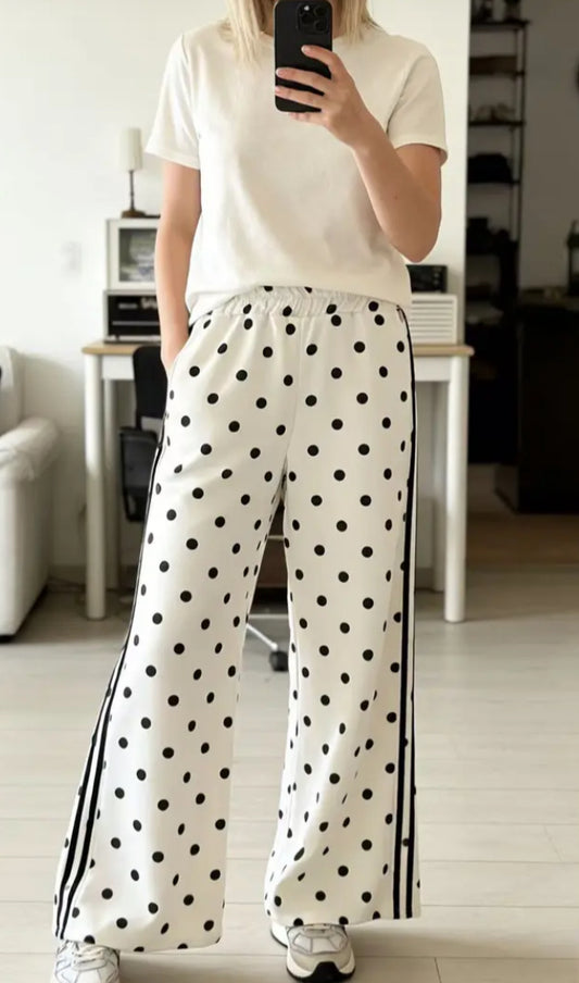 POLKA DOT SIDE STRIPE PALAZZO - 10-16 - WHITE