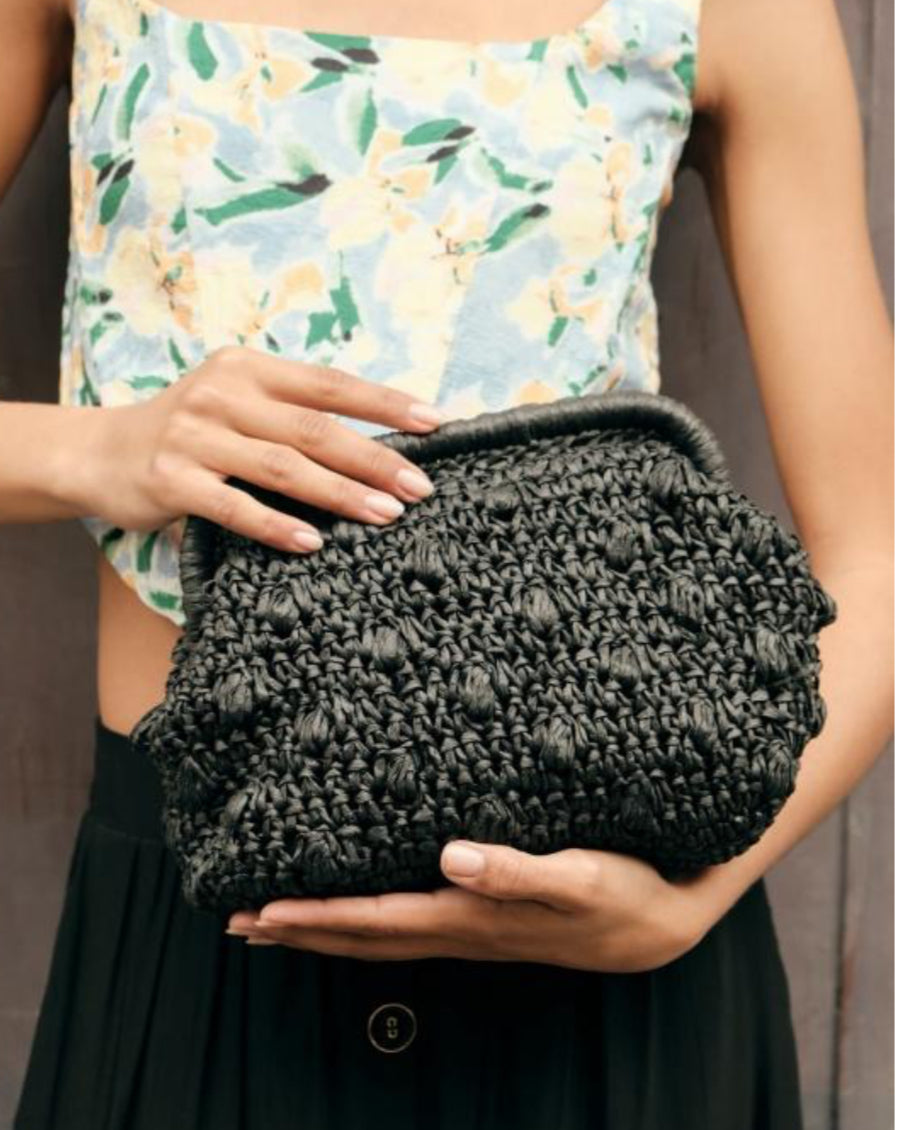 BLACK WOVEN CLUTCH BAG