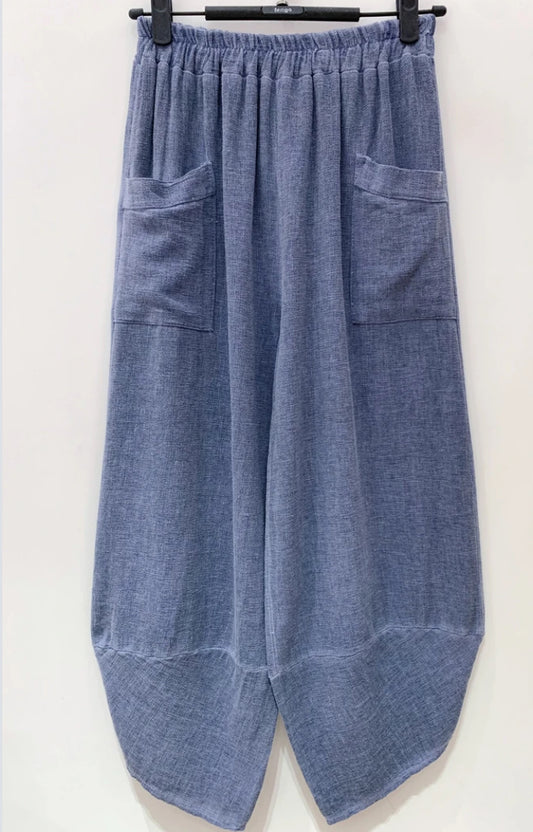 LINEN/COTTON POCKET PANTS - 10-16 - DENIM BLUE