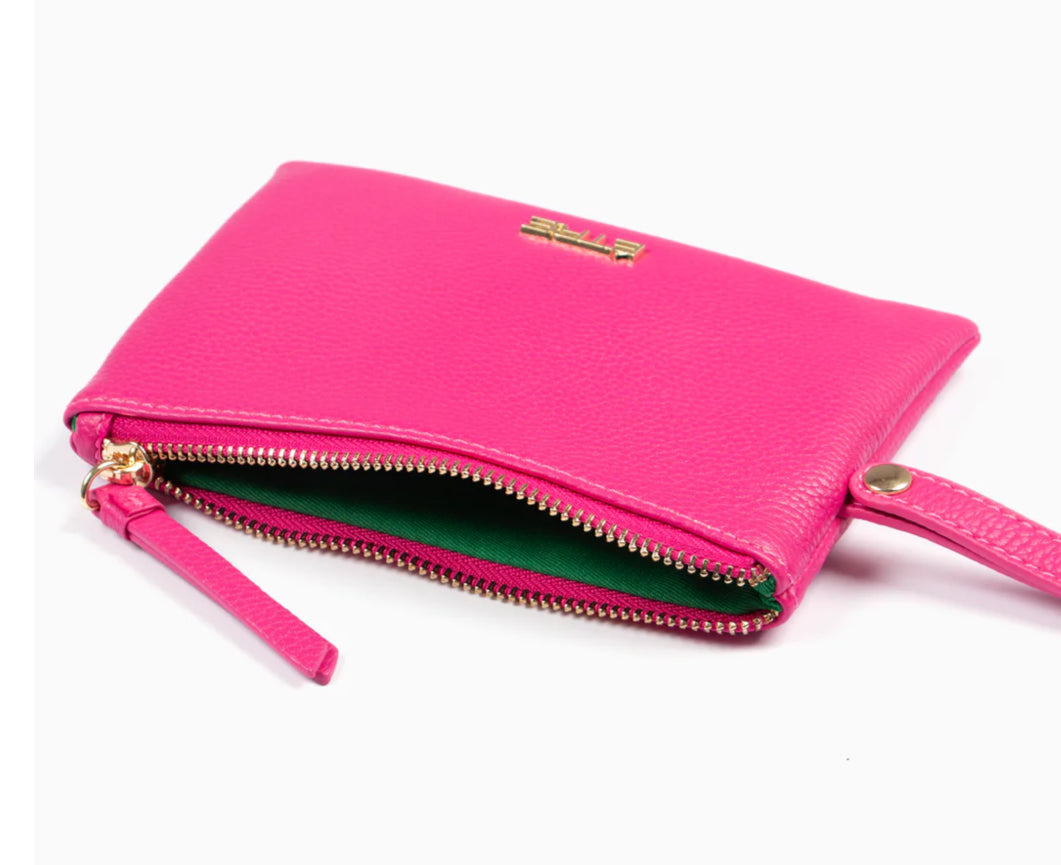 FUSCHIA WRISTLET PURSE WITH GREEN LINING