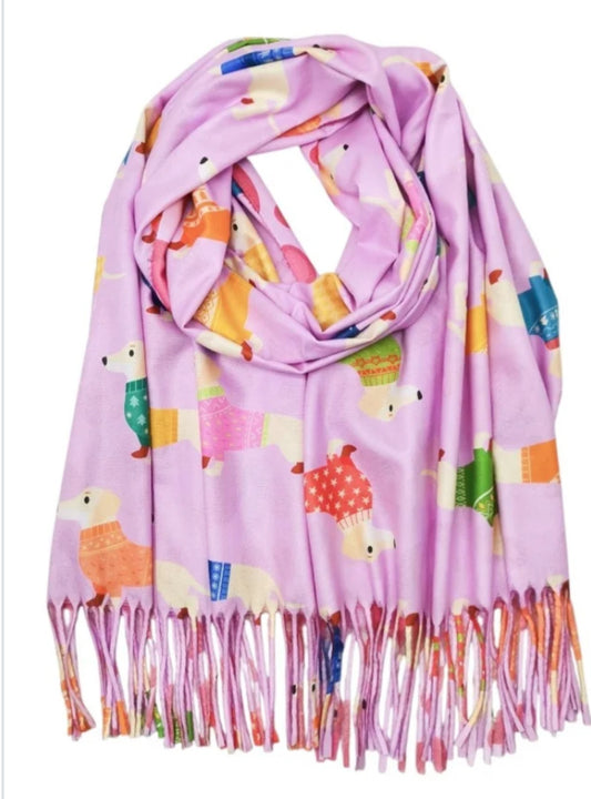 FRINGED DOG PRINT SCARF