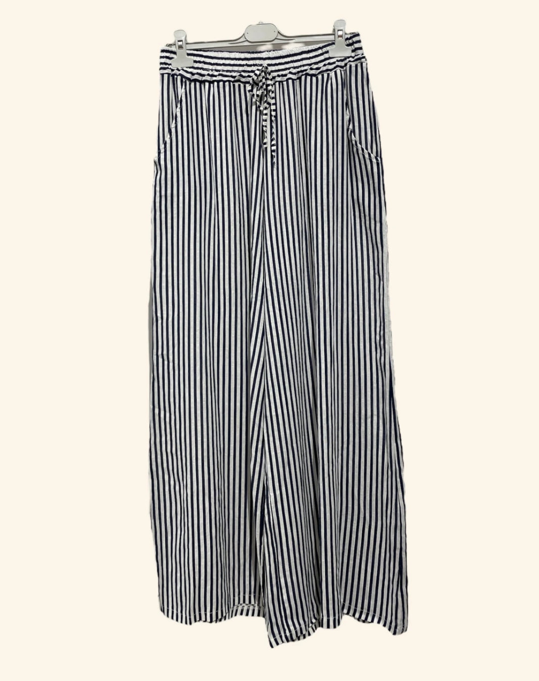 STRIPED LINEN PANTS - 8-14 - NAVY