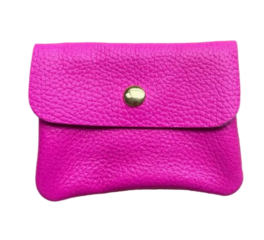 LEATHER CARD WALLET - NEON FUSCHIA