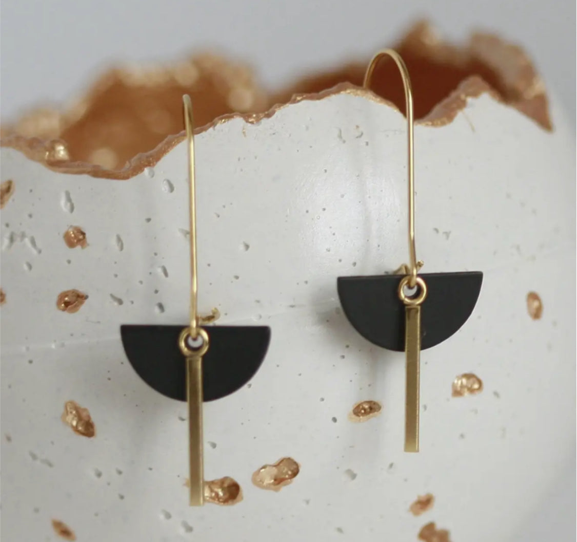 KAIKO - BAR & HALF MOON BRASS EARRINGS