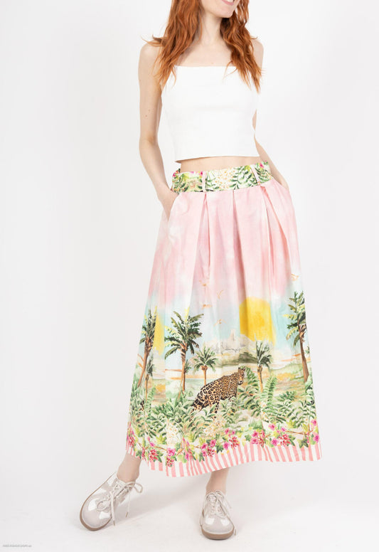 JUNGLE PRINT COTTON SKIRT 8-12/14 - PINK