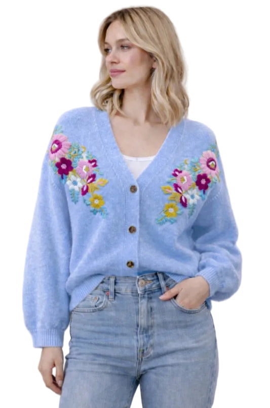 ALPACA BLEND FLORAL EMBROIDERED CARDI - 10-16