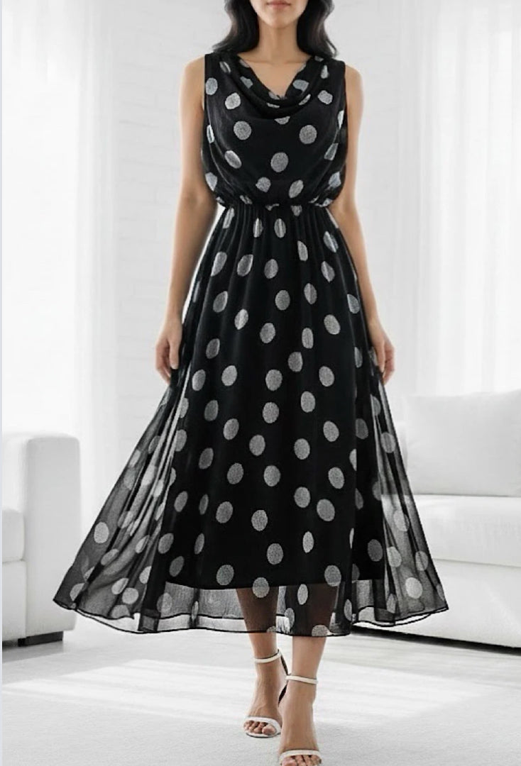 POLKA CHIFFON DRESS - 8-14 - BLACK
